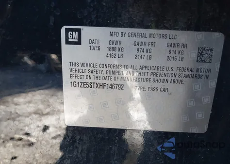 2017 Chevrolet Malibu 1Lt из США, поврежденный, VIN 1G1ZE5STXHF146792